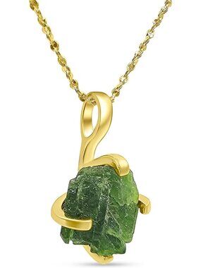 Natural Raw Gemstone Pendant Necklace in Gold over Sterling Silver - Dainty